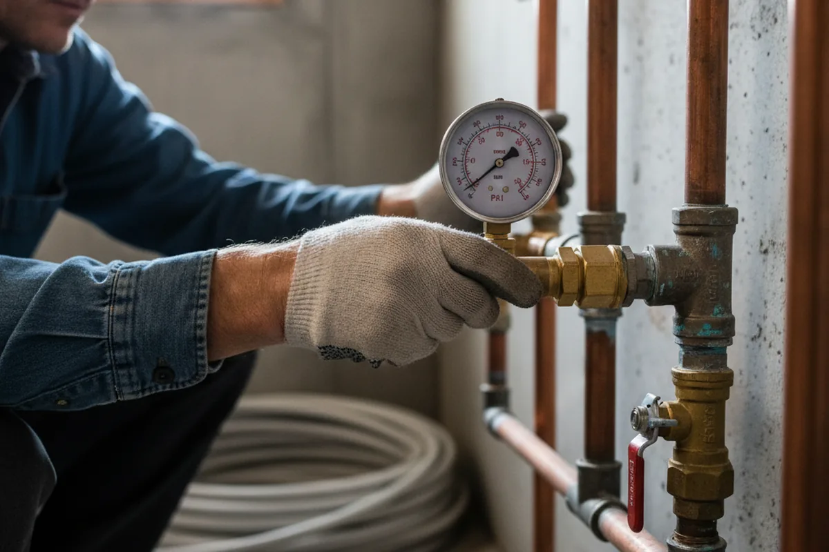 Pressure testing a repaired line during Water Line Repair in Cades